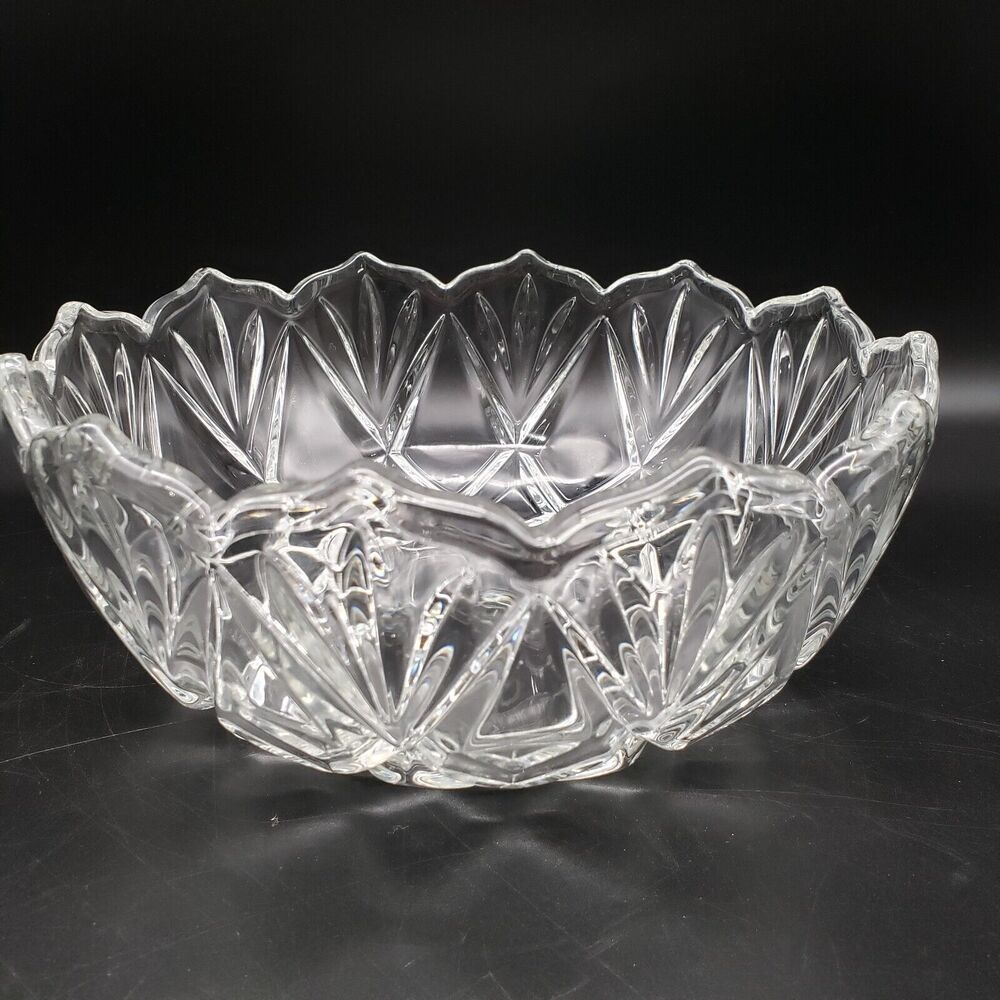 Vintage Roxborough Crystal Serving Bowl Mikasa 8" Floral Shaped Scalloped Edge